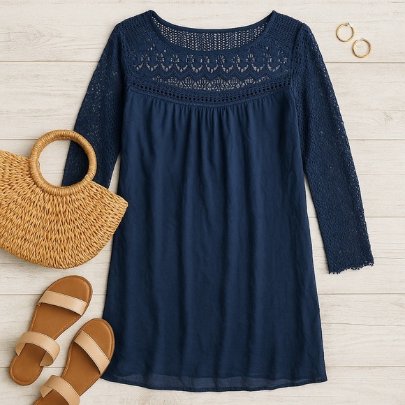 Giulia Sheer Navy Lace Dress S | Made in Italy Boho Festival Romantic Fairycore - Picture 3 of 11